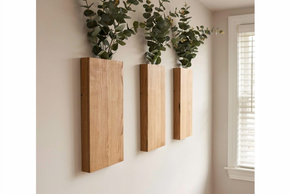Large Wood Wall Pocket 15 Inch Stained Finish | Budget-Friendly Wall Decor for Faux Greenery | Jacobean Stain