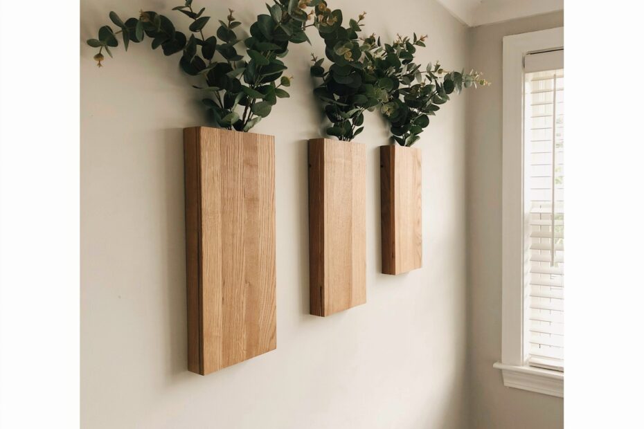 Large Wood Wall Pocket 15 Inch for Faux Greenery | Budget Wall Decor Ideas | Handmade Stained Finish