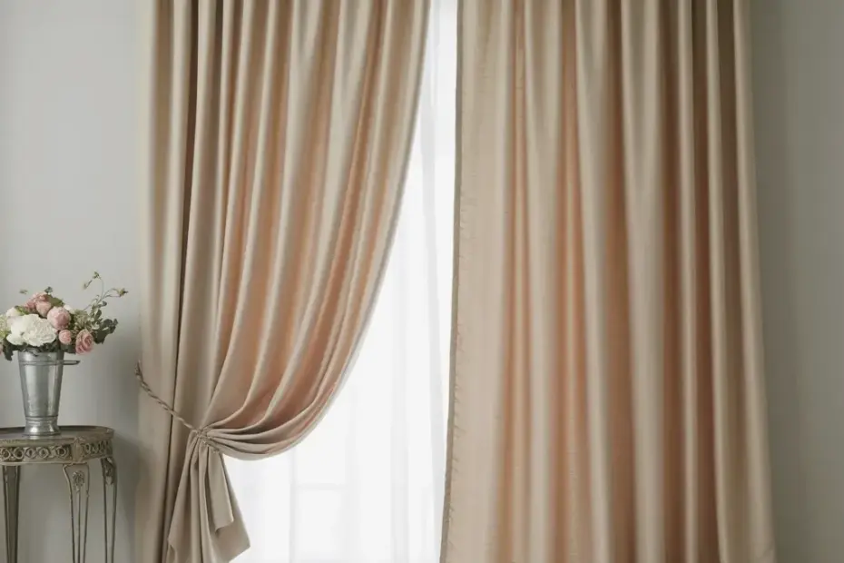 Beige Silk Curtains with Gathered Ruching for a Cozy Romantic Living Room