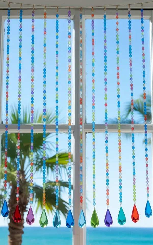 Colorful Crystal Beaded Curtain Window Treatment for Summer Vibes π΄