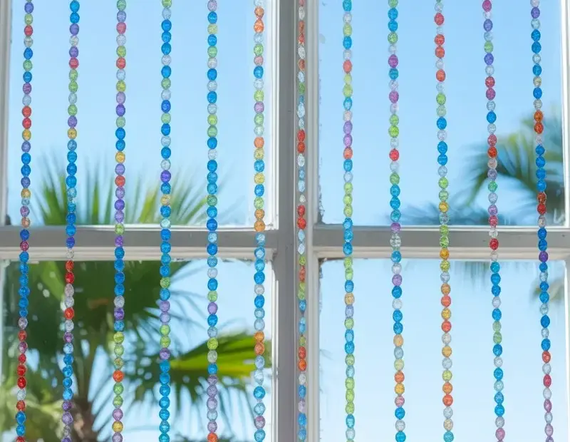 Colorful Crystal Beaded Curtain Window Treatment for Summer Vibes 🌴